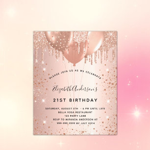 Verjaardag roosgoud glittersuiker ballonnen budget flyer