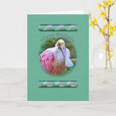 Verjaardag, Roseate Spoonbill Vogel Kaart (Gele Bloem)