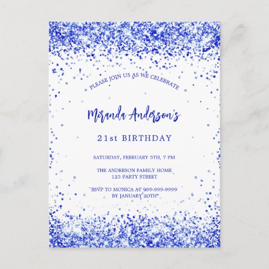 Verjaardag royal blauw wit elegant uitnodiging briefkaart (Voorkant)