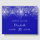 Verjaardag royal blauw zilver glitter naam gastenboek (Voorkant)