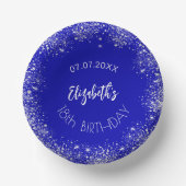 Verjaardag royal blauw zilver glitter naam papieren kommen (Voorkant)