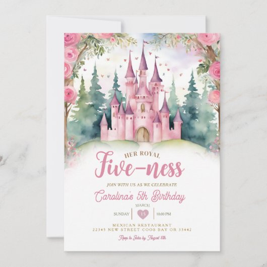 Verjaardag Royal Five-ness Pink Castle Forest Kaart (Voorkant)