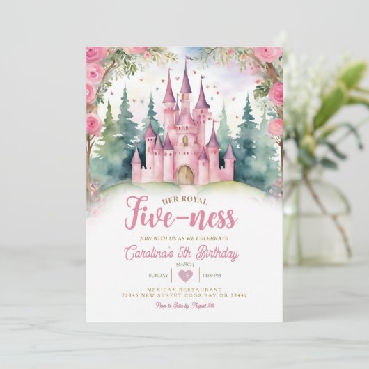 Verjaardag Royal Five-ness Pink Castle Forest Kaart (Staand voorkant)