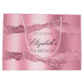 Verjaardag roze agaat naam elegant groot cadeauzakje (Achterkant)