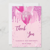 Verjaardag roze ballonnen dank u kaart (Voorkant)