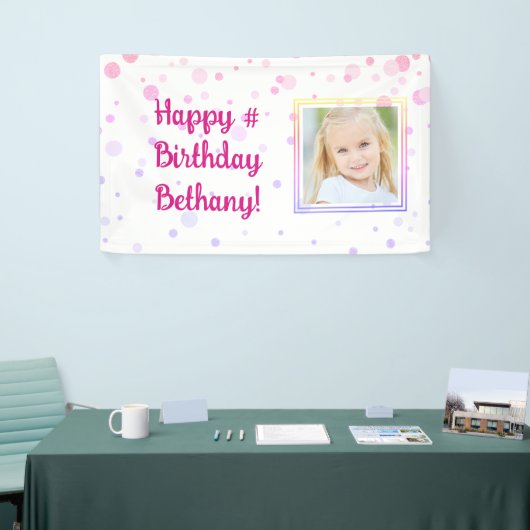 Verjaardag Roze Confetti Stippen Foto gepersonalis Spandoek (Beurs)