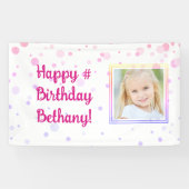 Verjaardag Roze Confetti Stippen Foto gepersonalis Spandoek (Horizontaal)