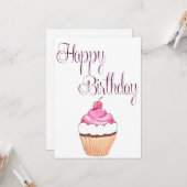 Verjaardag Roze Cupcake Kaart (Voorkant / Achterkant in situ)