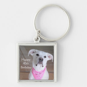 Verjaardag Roze Cute Happy Hond Met Zielvolle Ogen Sleutelhanger