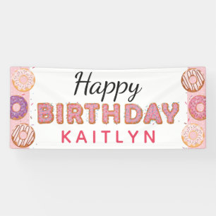 VERJAARDAG ROZE DONUTS BABY MEISJE AANGEPASTE NAAM SPANDOEK