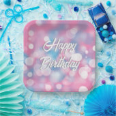 Verjaardag Roze en Aqua Bokeh Party Lights Papieren Bordje (Feest)