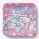 Verjaardag Roze en Aqua Bokeh Party Lights Papieren Bordje (Voorkant)