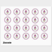 Verjaardag Roze en Vanille Cupcake Ronde Sticker (Vel)