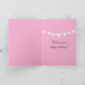 Verjaardag Roze en Witte Hartjes Kaart (Binnen)