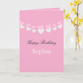 Verjaardag Roze en Witte Hartjes Kaart (Gele Bloem)