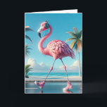 Verjaardag Roze Flamingo Dragen Sneakers Kaart<br><div class="desc">Een roze flamingo draagt een hoofdtelefoon en roze sneakers terwijl hij zelfverzekerd langs een schilderachtig waterkant loopt die bekleed is met palmbomen. Alle tekst kan worden gewijzigd.</div>