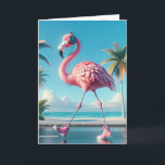 Verjaardag Roze Flamingo Dragen Sneakers Kaart<br><div class="desc">Een roze flamingo draagt een hoofdtelefoon en roze sneakers terwijl hij zelfverzekerd langs een schilderachtig waterkant loopt die bekleed is met palmbomen. Alle tekst kan worden gewijzigd.</div>