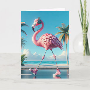 Verjaardag Roze Flamingo Dragen Sneakers Kaart