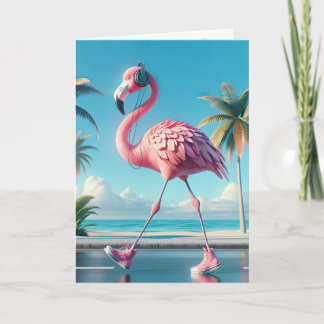 Verjaardag Roze Flamingo Dragen Sneakers Kaart