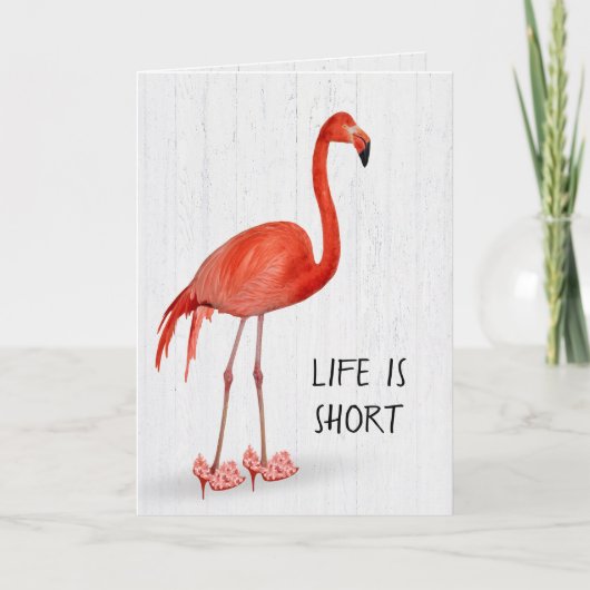 Verjaardag roze flamingo op hoge hakken kaart (Voorkant)