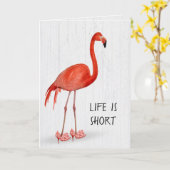 Verjaardag roze flamingo op hoge hakken kaart (Gele Bloem)