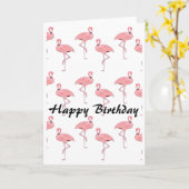 Verjaardag Roze Flamingo Patroon Kaart (Gele Bloem)