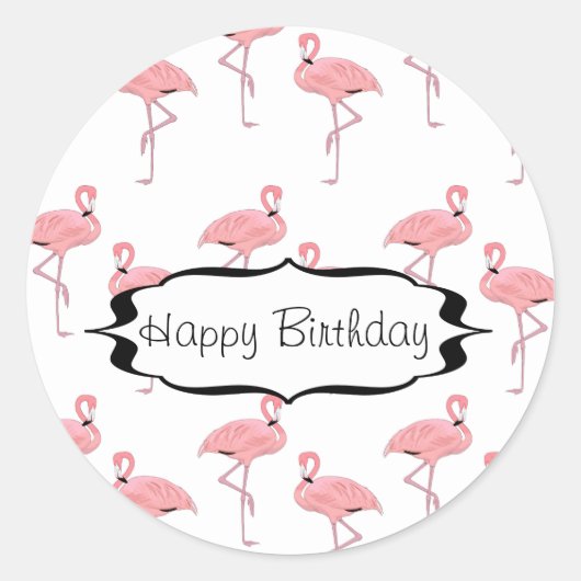 Verjaardag Roze Flamingo Patroon Ronde Sticker (Voorkant)
