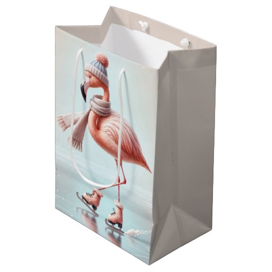 Verjaardag Roze Flamingo schaatser Medium Cadeauzakje (Voorkant Gekanteld)
