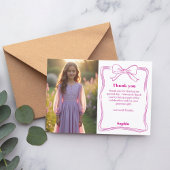 Verjaardag roze foto meisje boog wit bedankkaart