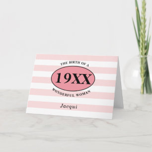 Verjaardag Roze Girly Gestreept Vrouwelijk Chic Kaart