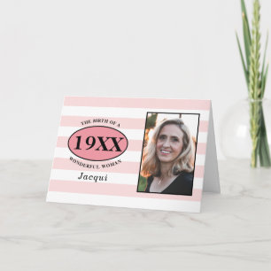 Verjaardag Roze Girly Gestreepte Fotosjabloon Kaart