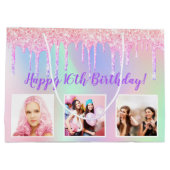 Verjaardag roze glitter aangepaste foto holografis groot cadeauzakje (Achterkant)