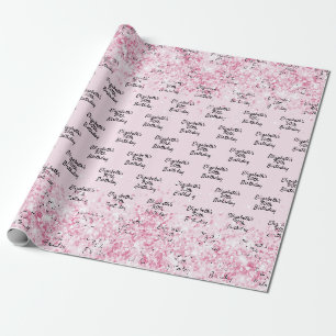 Verjaardag roze glitters naam cadeaupapier
