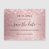 Verjaardag roze glitters 'Save the Date' magneet (Voorkant)