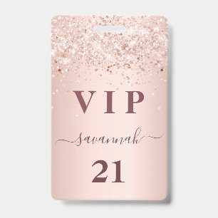 Verjaardag roze goud blozen roze naam vip badge