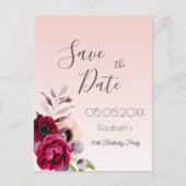 Verjaardag roze goud blozende bloem Save the Date Briefkaart (Voorkant)
