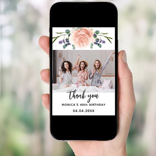 Verjaardag roze goud lavendel foto dank je kaart