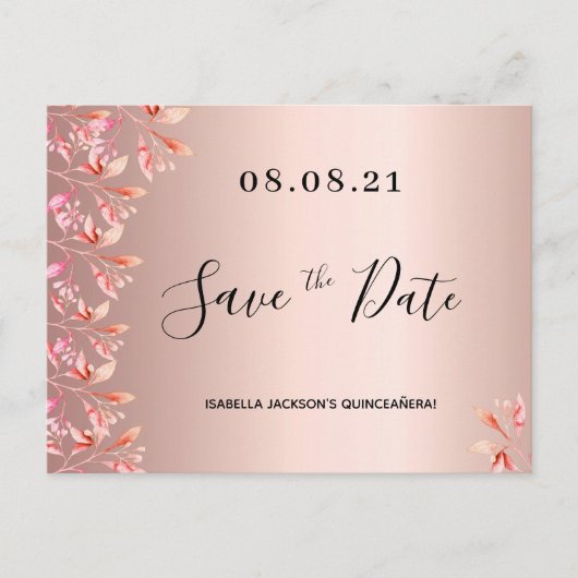 Verjaardag roze goud roze bloemen save the date briefkaart (Voorkant)