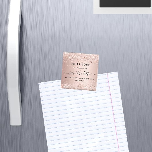 Verjaardag roze goud save the date magneet