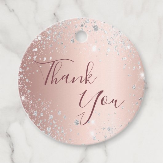 Verjaardag roze goud zilver glitterspul dank je bedankjes labels (Voorkant)