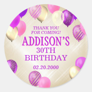 Verjaardag roze gouden ballonnen ronde sticker