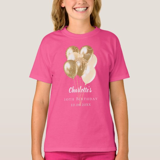 Verjaardag roze gouden ballonnen t-shirt (Voorkant)