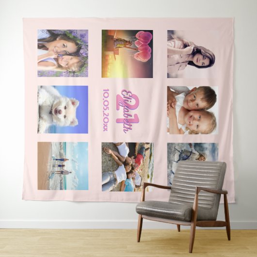 Verjaardag roze gouden blush foto collage wandkleed (In Situ (horizontaal))
