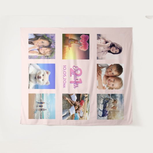Verjaardag roze gouden blush foto collage wandkleed (Voorkant (horizontaal))
