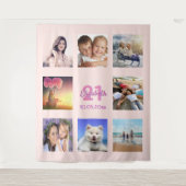 Verjaardag roze gouden blush foto collage wandkleed (Voorkant)