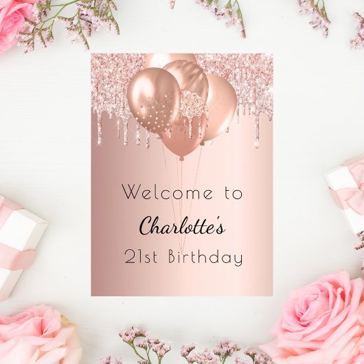 Verjaardag roze gouden blush glitter welkom  poster