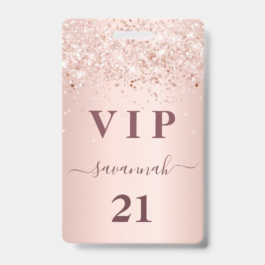 Verjaardag roze gouden blush roze naam vip badge (Voorzijde)