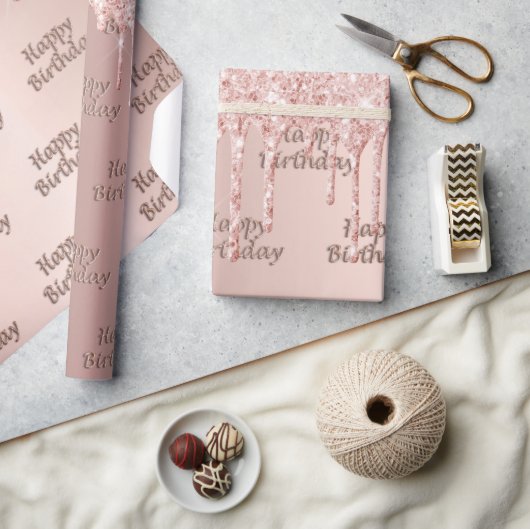 Verjaardag roze gouden druppels roze cadeaupapier (Crafts)