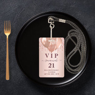 Verjaardag roze gouden glitter ballonnen vip uitno badge