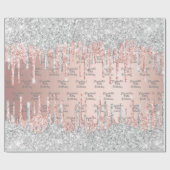 Verjaardag roze gouden glitter druppels roze zilve cadeaupapier (Vlak)